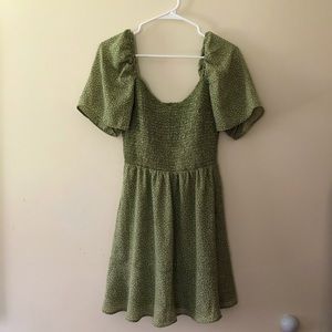 Abercrombie Flutter Sleeve Smocked Mini Dress Green